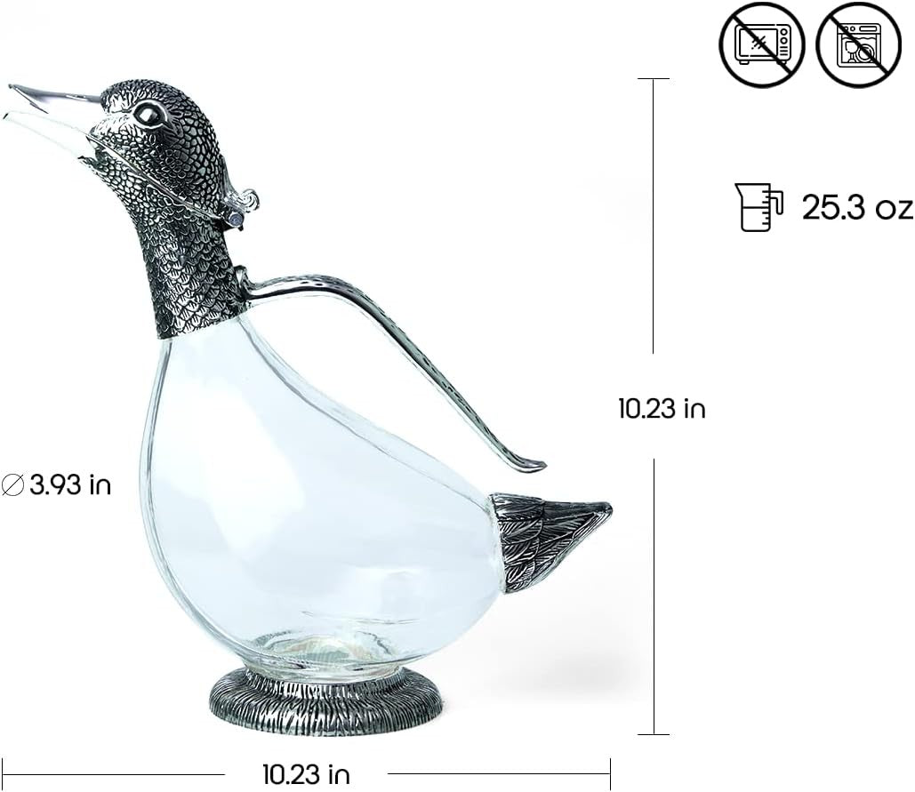 Luxury Silver Duck Wine Decanter 750ml Glass Carafe Elegant Gift Display