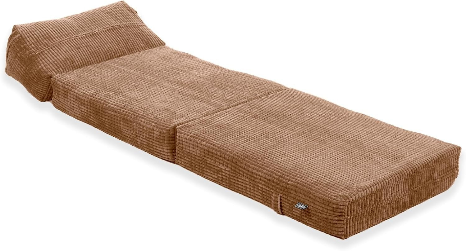 Fold Out Single Chair Bed Futon Deluxe Foam Mattress Corduroy Mocha Sofa
