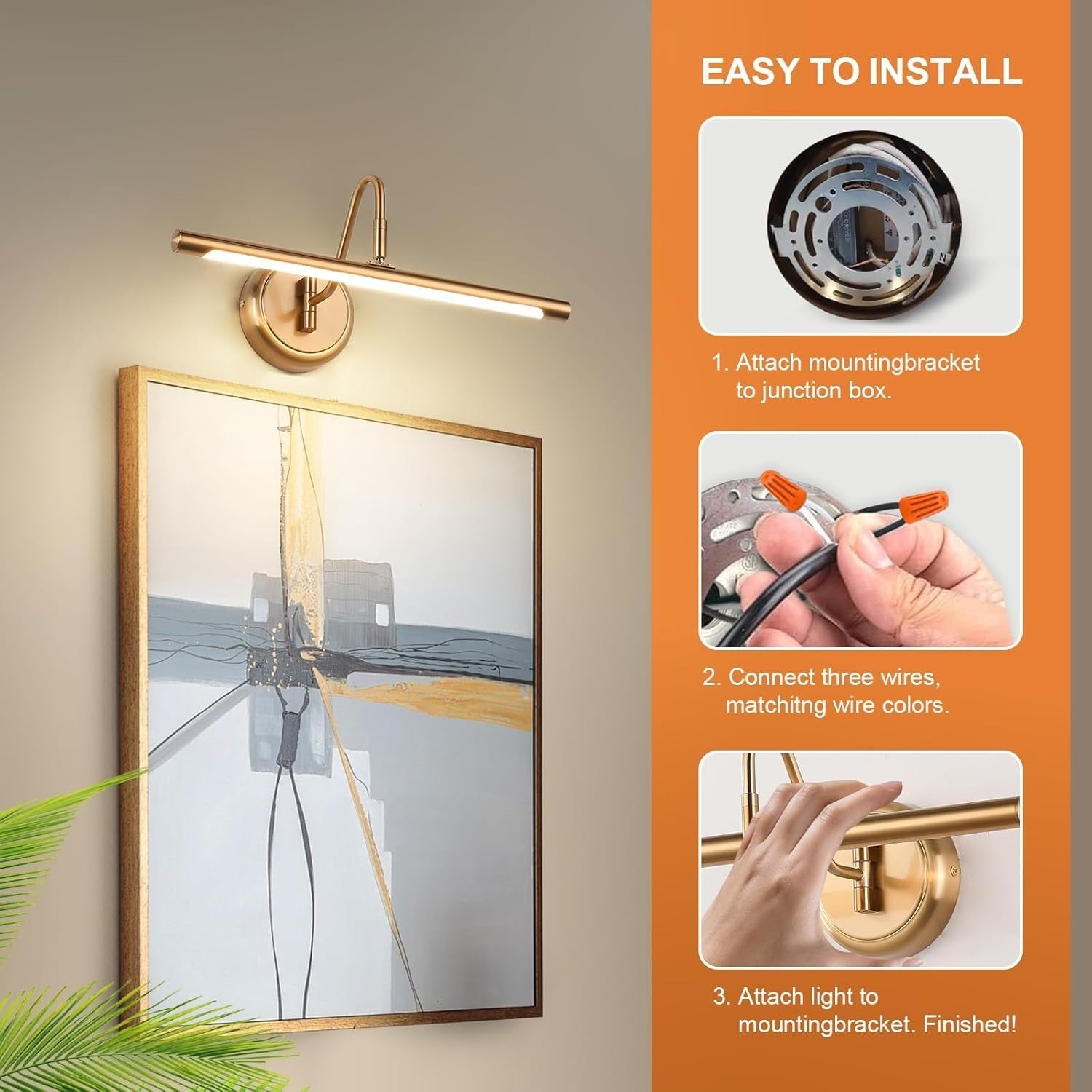 LED Picture Light 16.5" Brass Swing Arm Warm White Wall Lamp