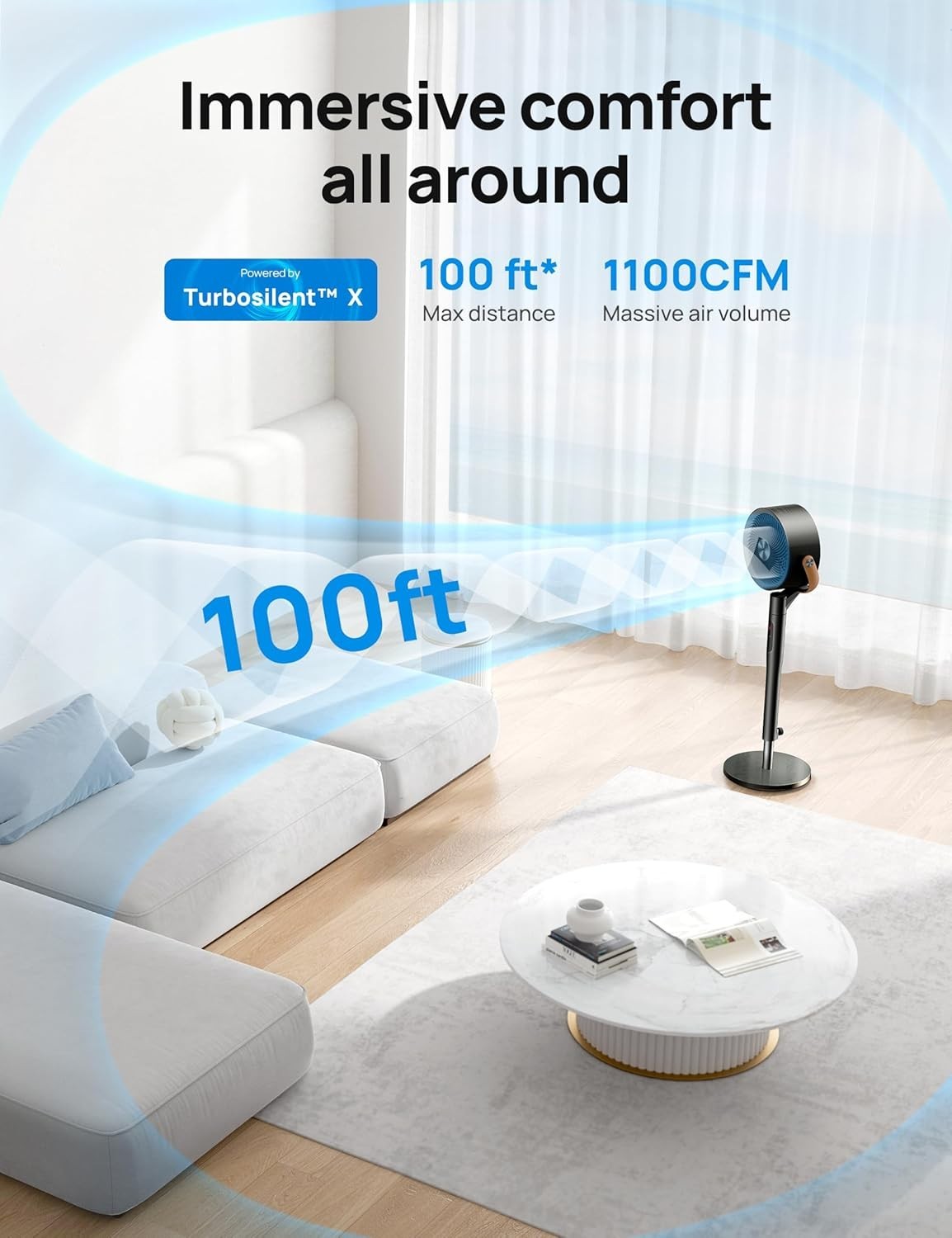 43-Inch Smart Standing Fan Black Quiet DC Motor 8-Speed Floor Fan w Remote App