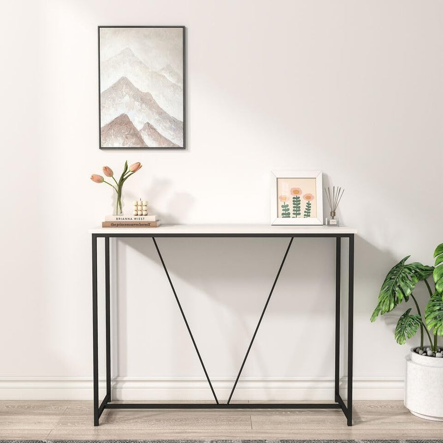 Modern Slim Wooden Console Table with Display Shelf, 100cm, White