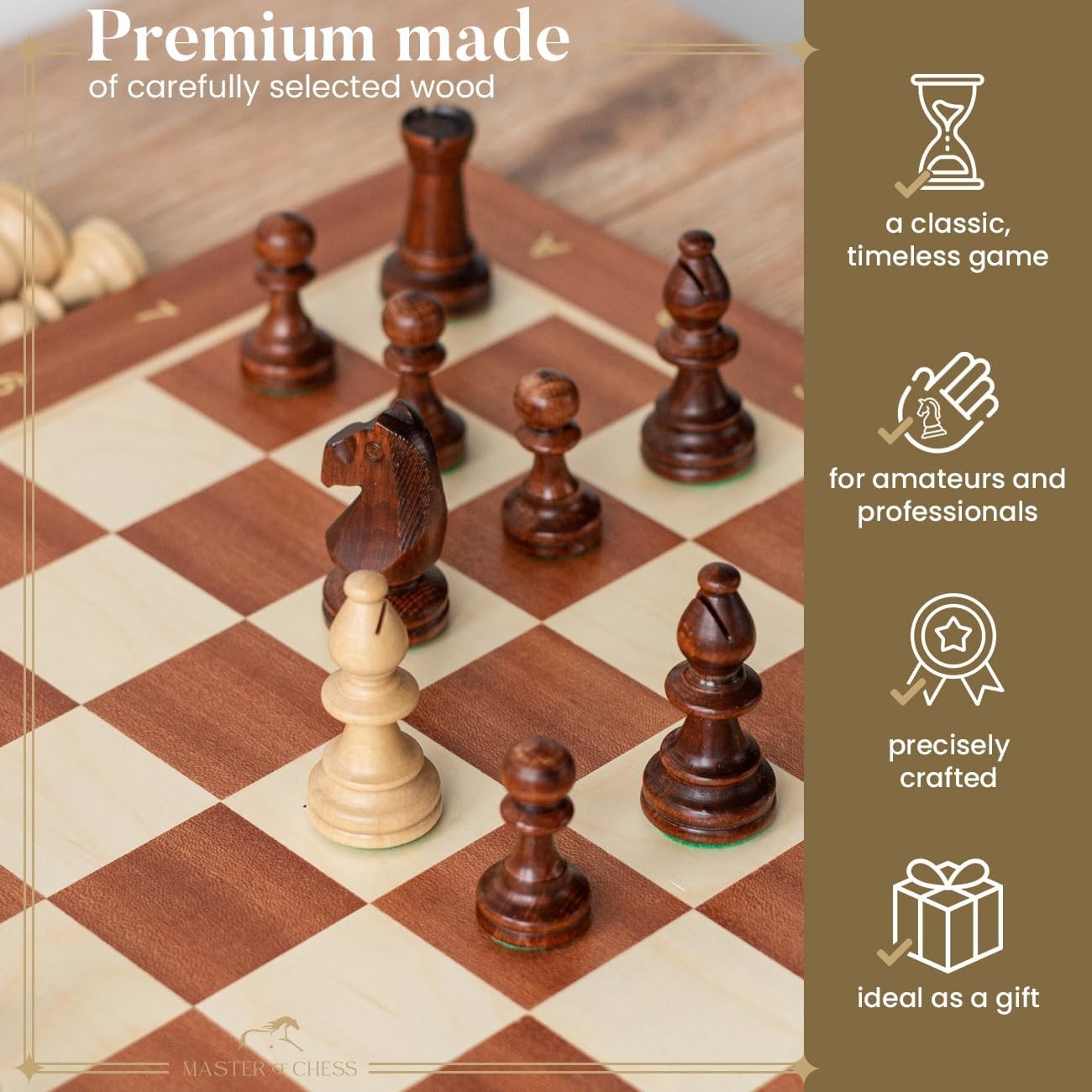 Staunton Tournament Wooden Chess Pieces Set No.5 | Handcrafted Weighted 90mm Kin