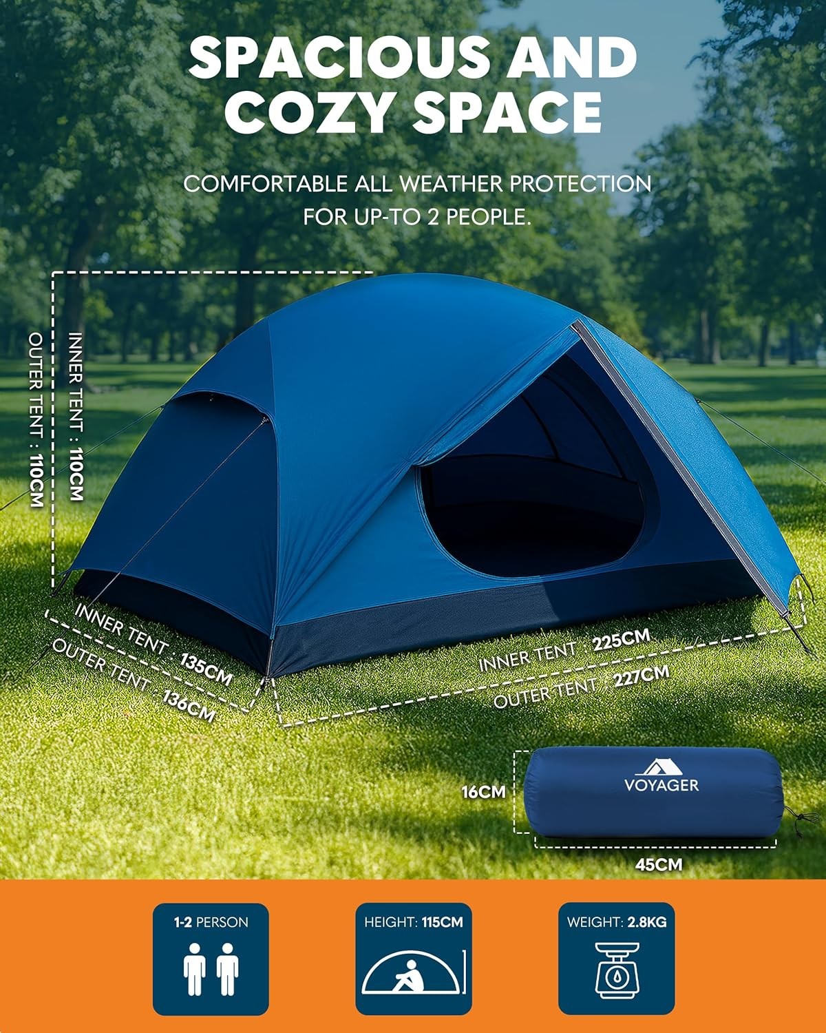 2 Man Dome Camping Waterproof Lightweight Hiking