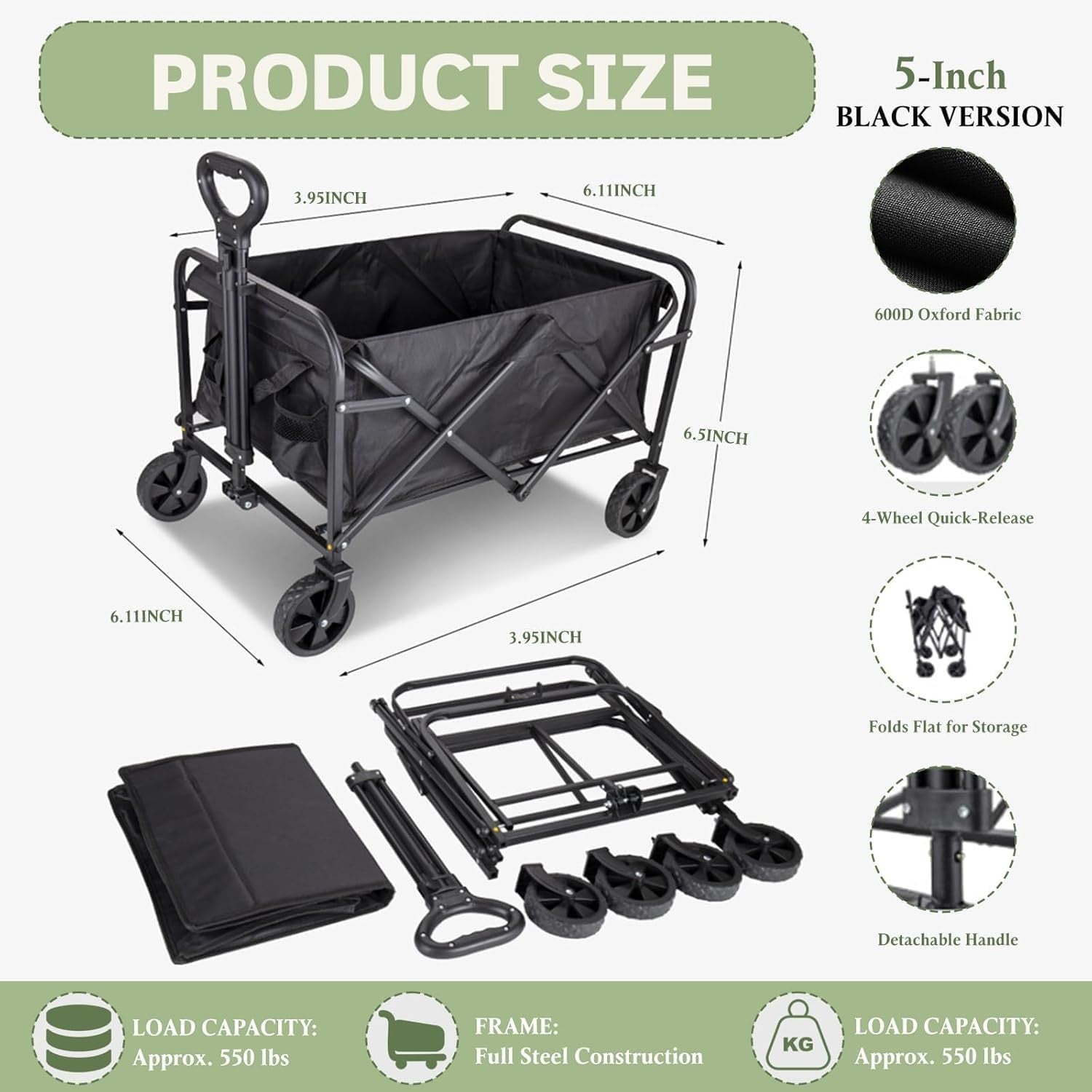 100L Folding Festival Camping Trolley 150kg Wagon Cart with Wheels