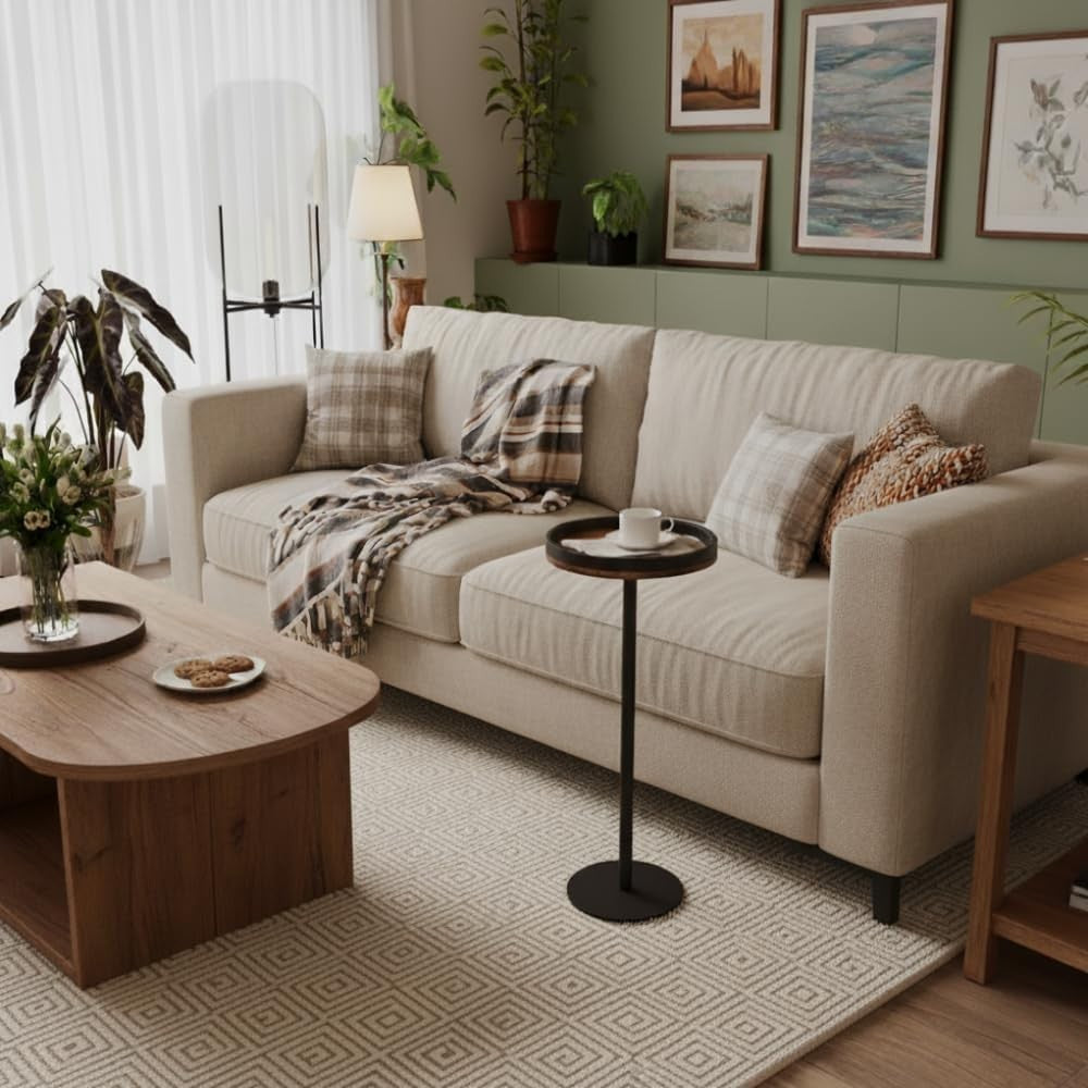 Small Round Coffee Table – 30x30x63cm Side Table Rustic Brown