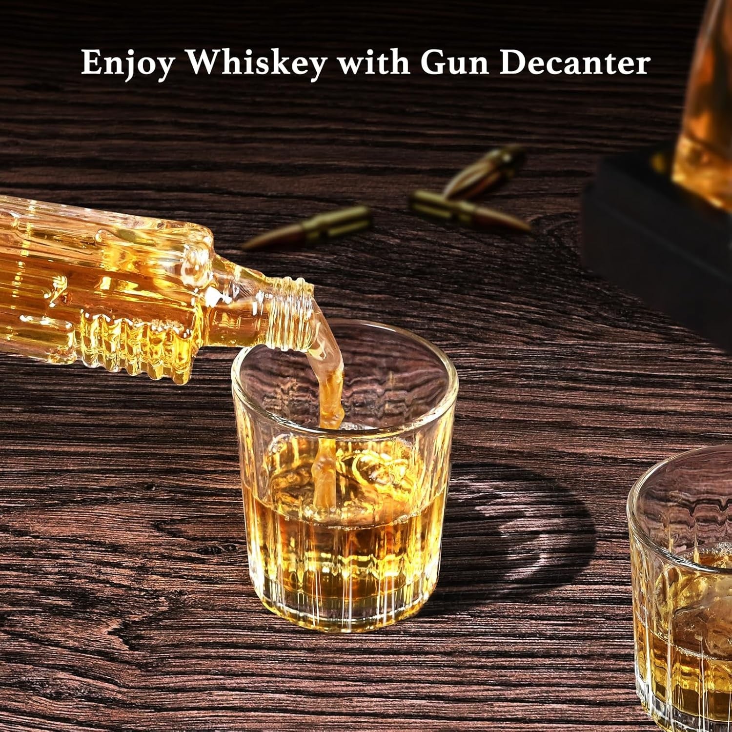 Gun Style Whiskey Decanter Set with 2 Shot Glasses Revolver Liquor Gift 9oz