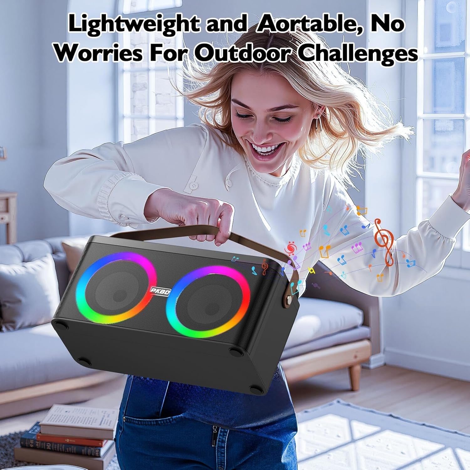 Bluetooth Karaoke Machine with 2 Wireless Mics LED PA Speaker