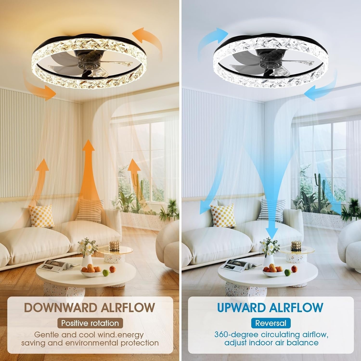 50CM LED Ceiling Fan Light, Remote & App Control, 6 Speeds, Black