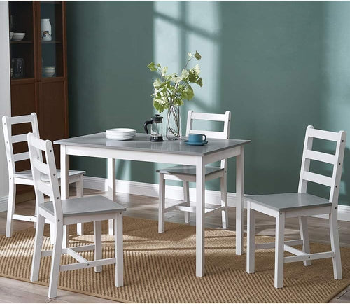 4 Seater Wooden Dining Table Set Grey White | Kitchen Room Furniture