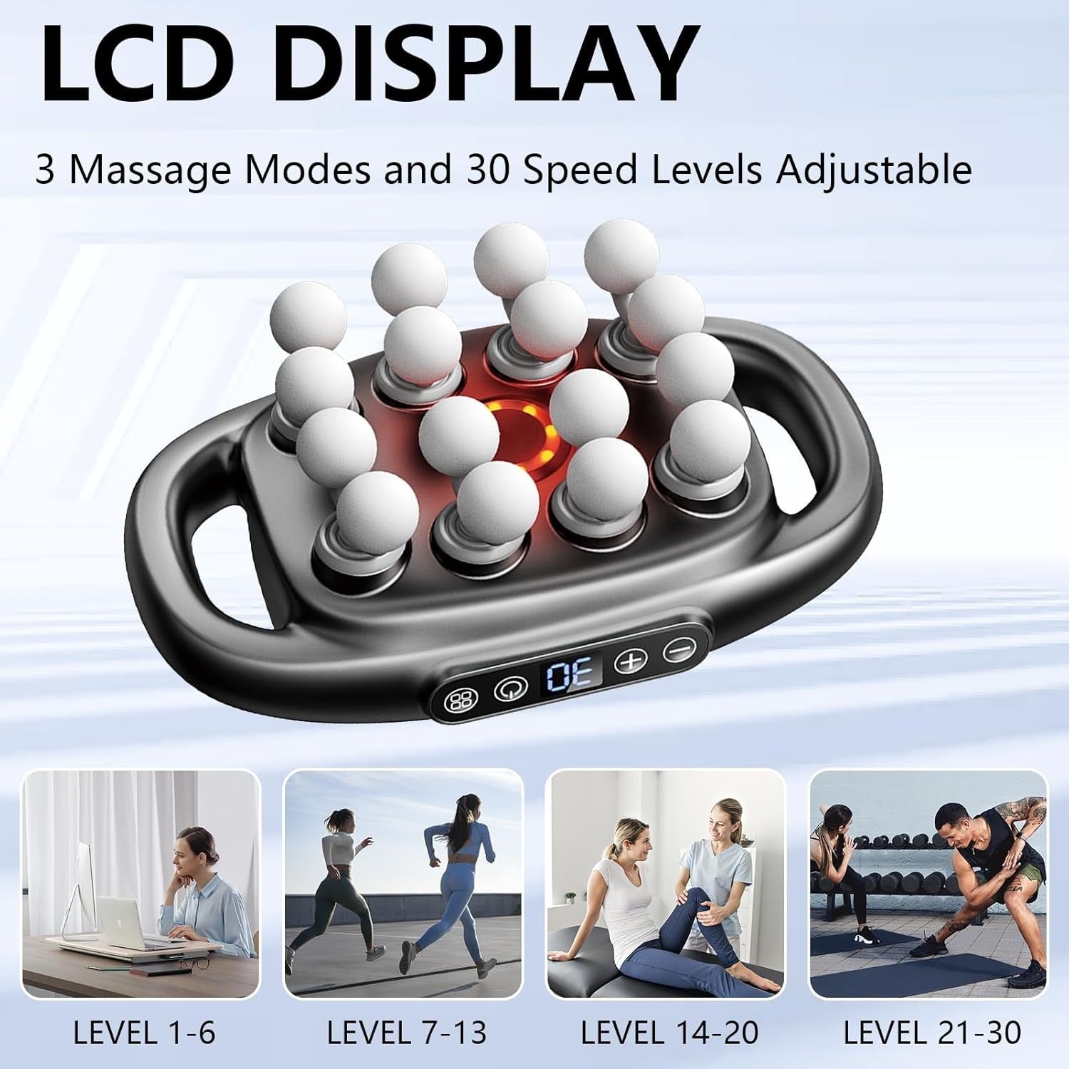 Deep Tissue Massage Gun 16 Head Full Body Massager 30 Speed Pain Relief