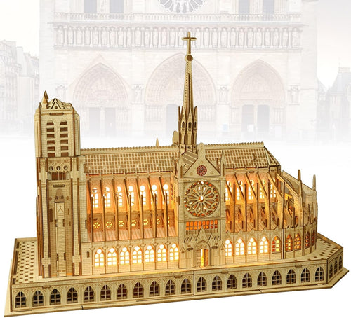 LED Lit Notre Dame de Paris 3D Wooden Puzzle Model – Realistic Build Kit