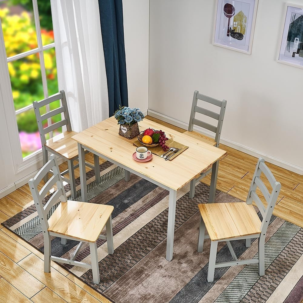 Solid Pine Dining Table & 4 Chairs Set | Durable Kitchen Furniture Grey