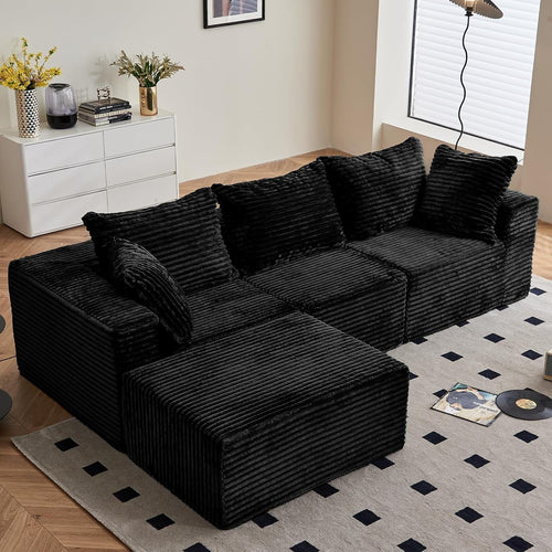 Oversized 3-4 Seater Modular L-Shape Sofa Black Memory Foam No Assembly
