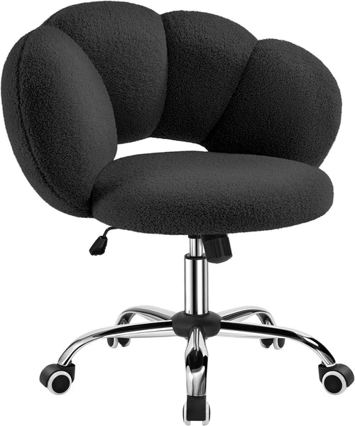 Black Boucle Cloud Vanity Chair Swivel Adjustable Desk Chair with Wheels
