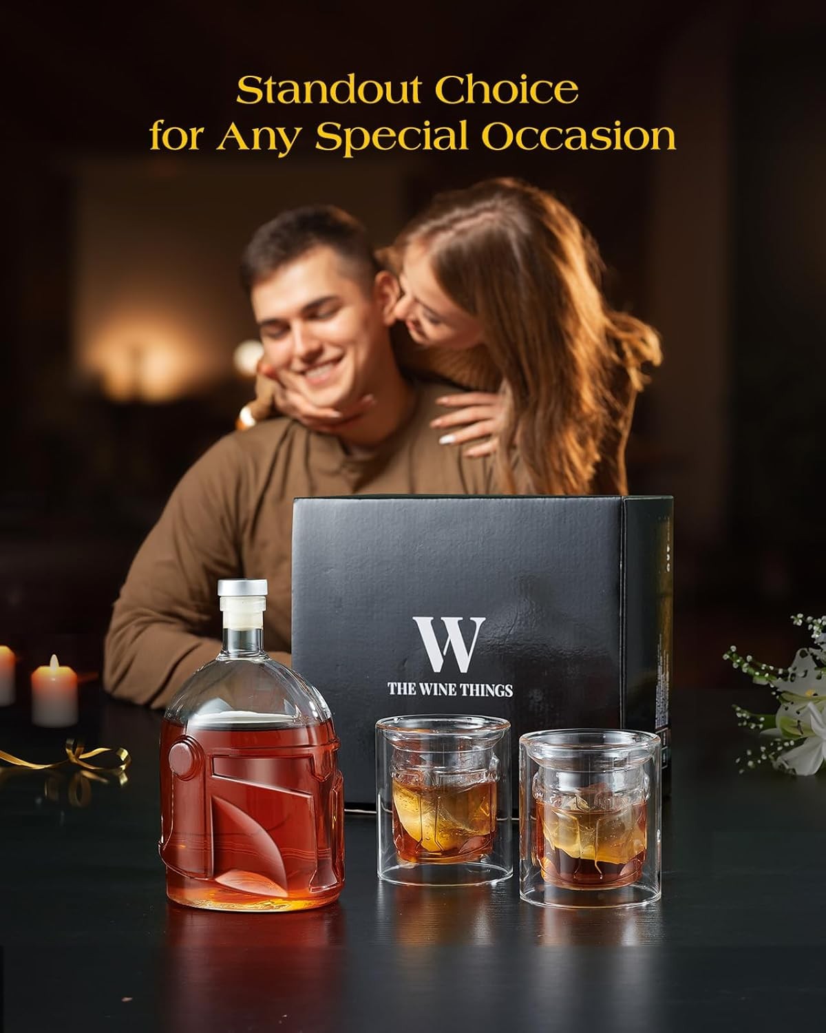 Transparent Helmet Whiskey Decanter 34oz with 2 Glasses – Men’s Bar Gift
