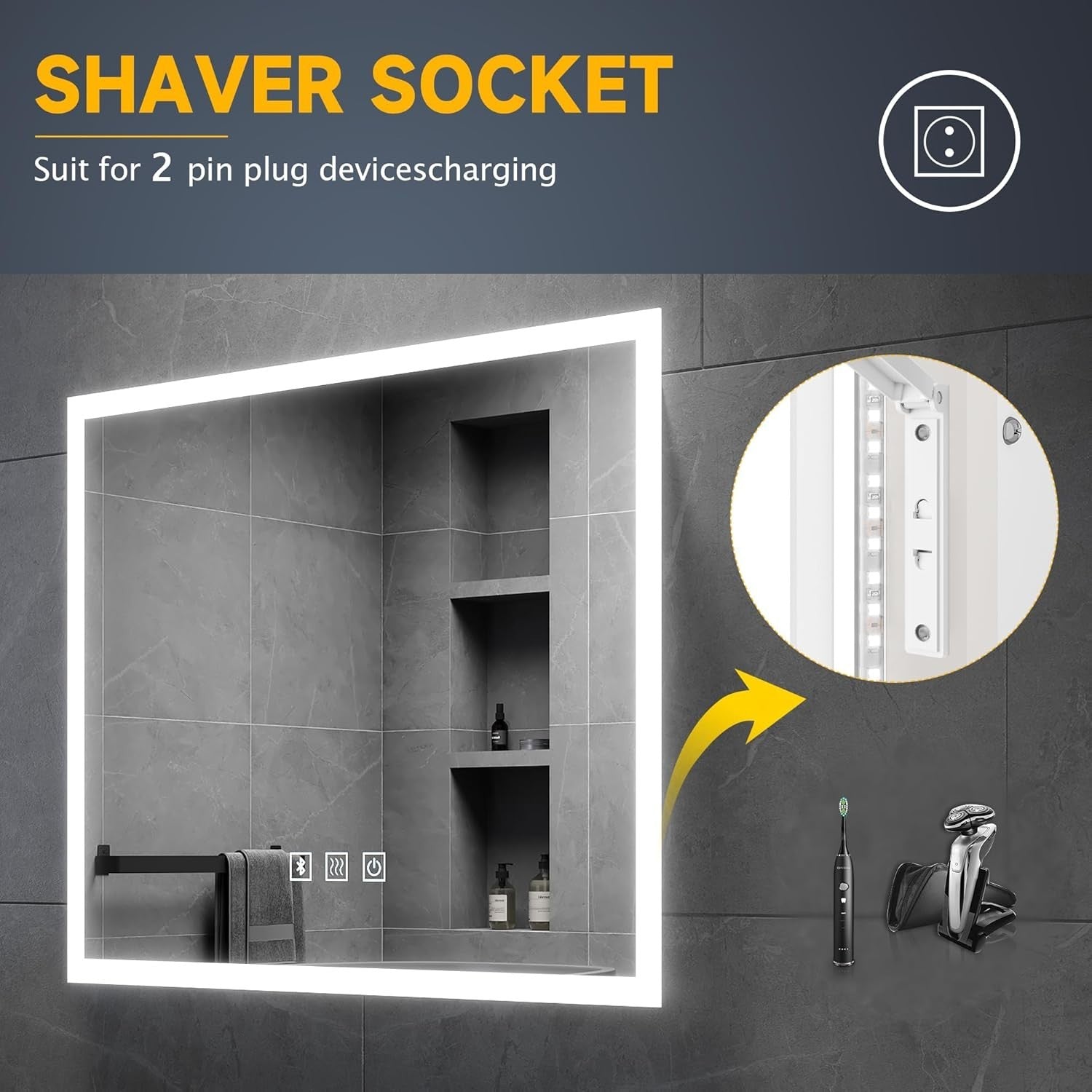 LED Bathroom Mirror Bluetooth Speaker Demister 600x500mm Wall Mounted