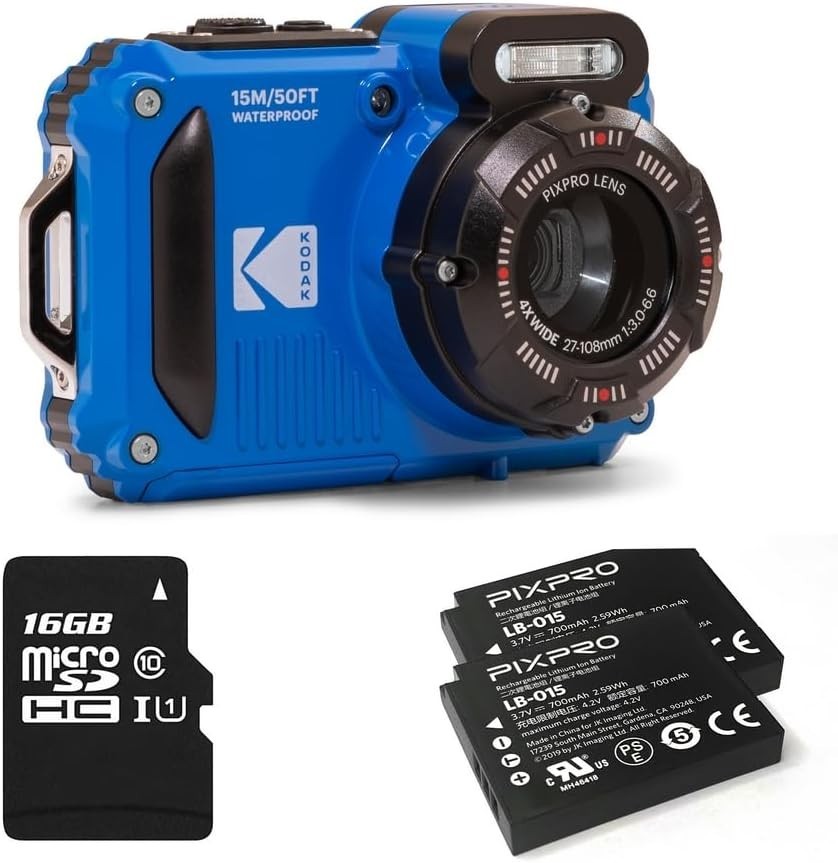 Waterproof Digital Camera 16MP 4X Zoom HD 720P Shockproof Blue Kit