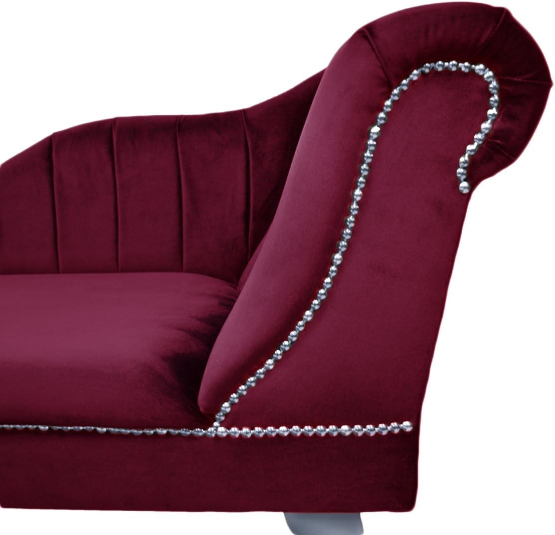Velvet Chaise Lounge Right Hand Tufted Accent Sofa Chair Wine 133cm