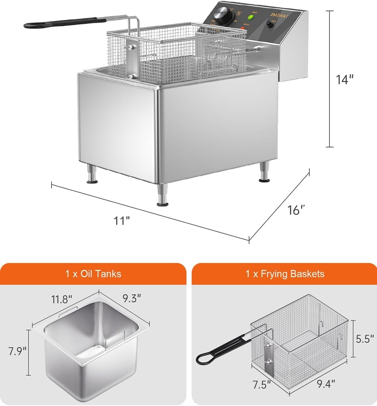 12L Commercial Electric Deep Fryer 3100W Stainless Steel Countertop