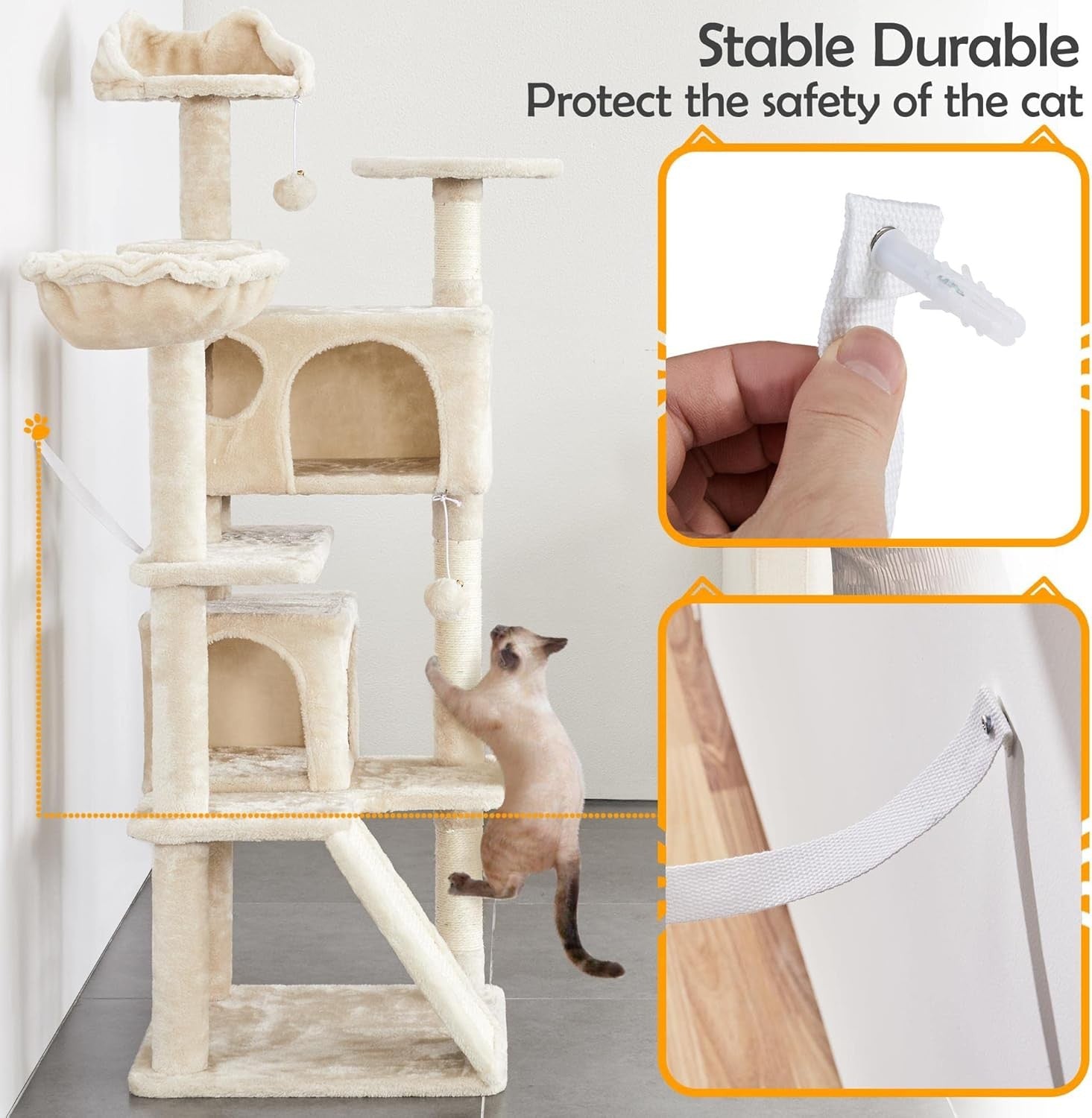 Large Cat Tree 144.5cm Multi Level Tower With Condos Scratching Ramp