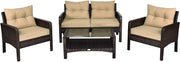 4PC Rattan Garden Conversation Set Cushioned Sofa Chairs Glass Table