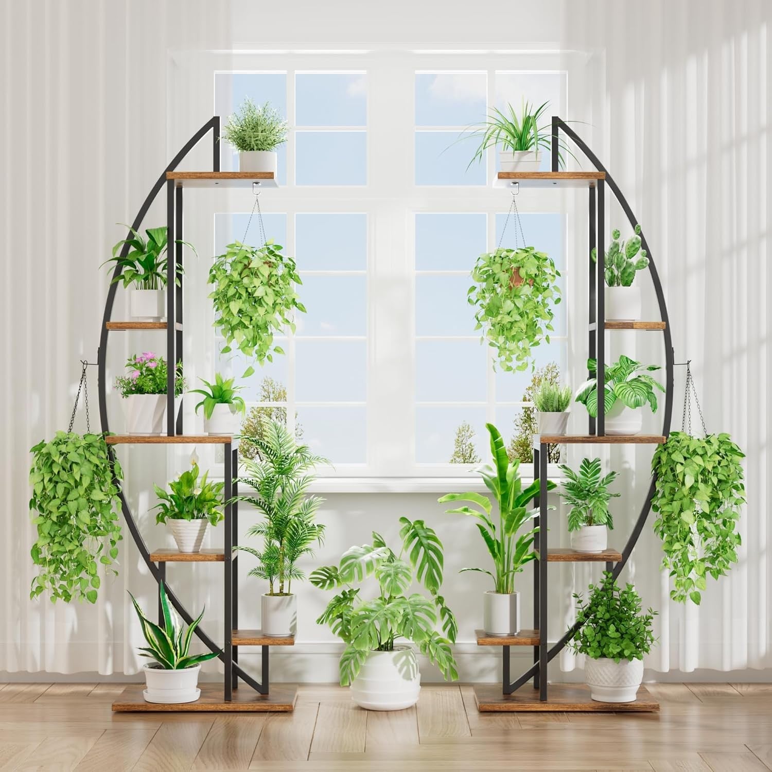 2PCs 6 Tier Metal Half Moon Plant Stand Indoor Tall Flower Shelf 160cm Display
