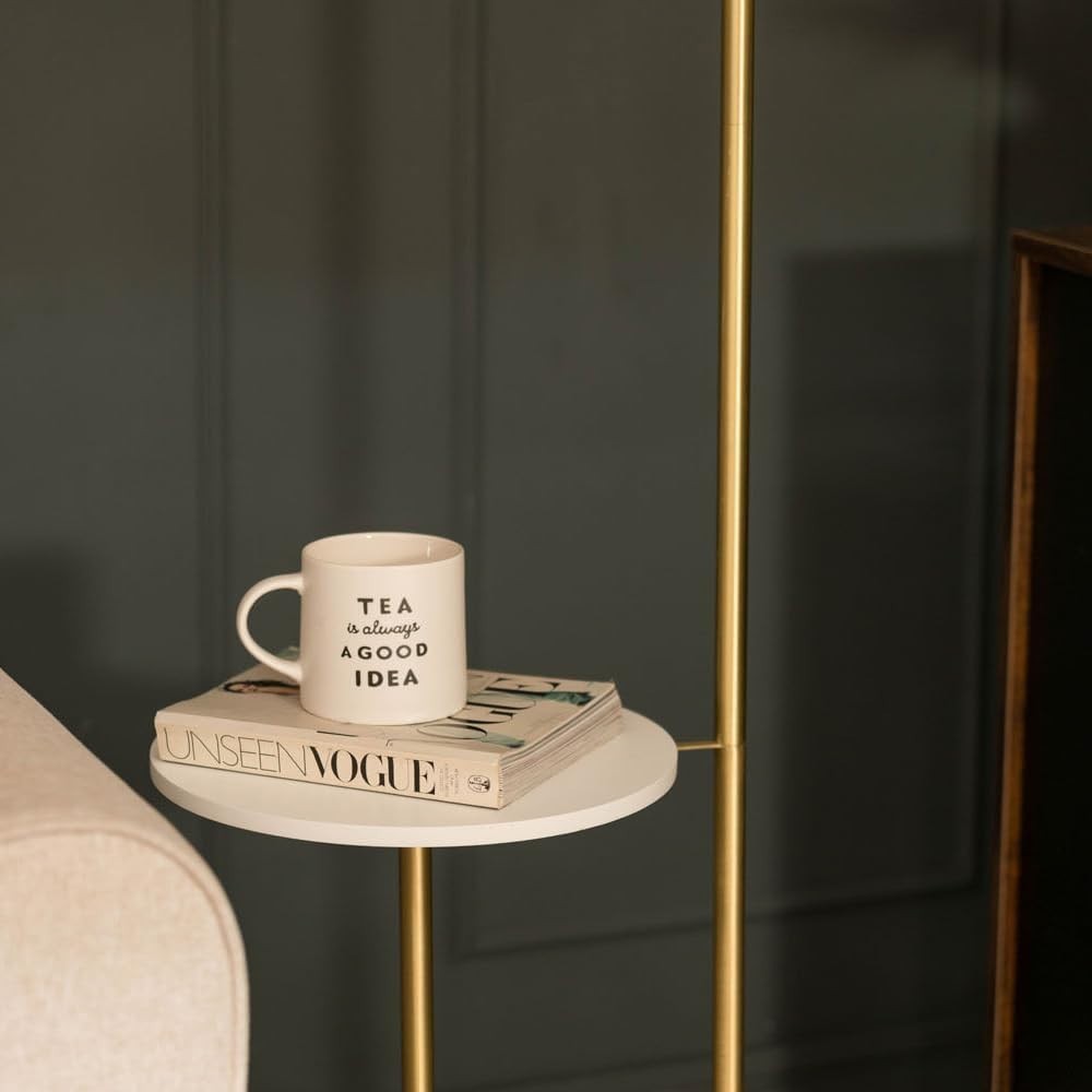 Modern Gold Floor Lamp with Shelf & Beige Shade, 6W Bulb Included, 152cm