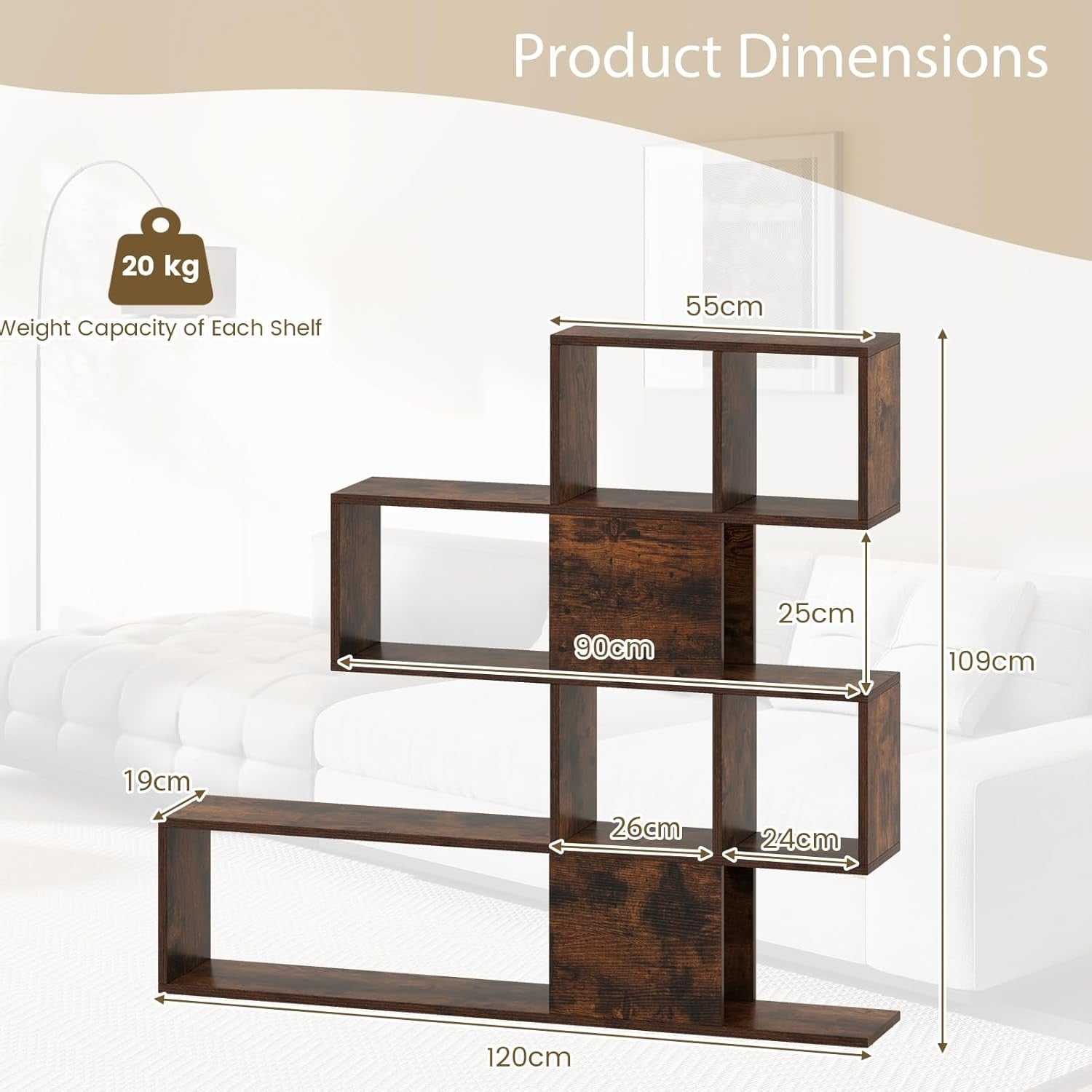 Freestanding 4-Tier Ladder Shelf Rustic Brown | Modern Display Storage Unit 120