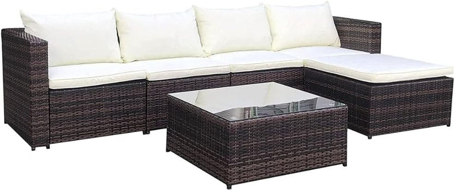 Rattan Garden Corner Sofa Set 5 Seat Patio Furniture w/ Cushions & Table