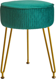 Velvet Round Footrest Stool with Golden Steel Legs – Creamy-White Vanity Seat