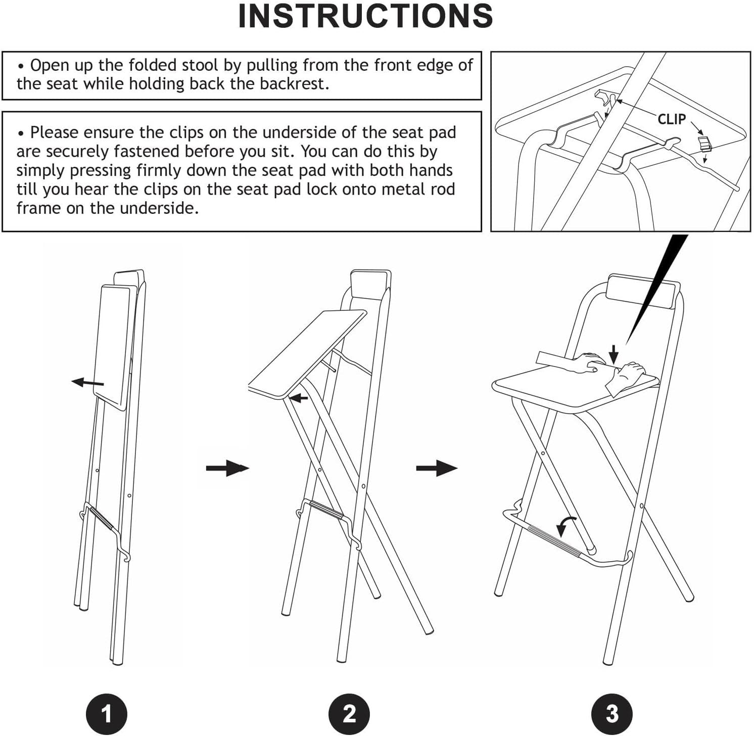 Modern Folding Bar Stool Wooden Seat Metal Frame Space Saving Black