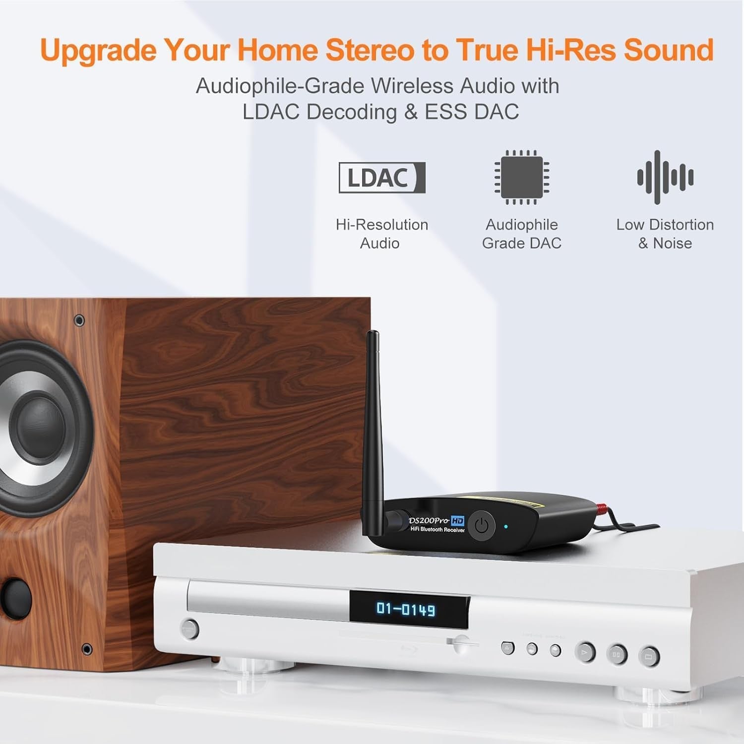 Bluetooth 5.3 HiFi Receiver Black Gold Long Range LDAC aptX HD