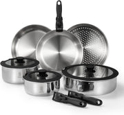 20Pcs Stainless Steel Cookware Set with Steamer, Frying & Sauté Pans