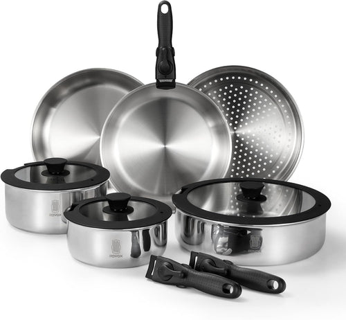 20Pcs Stainless Steel Cookware Set with Steamer, Frying & Sauté Pans