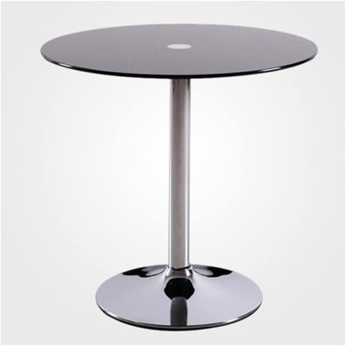Round Glass Dining Table 80cm Tempered Top Black Chrome Base 2-4 Seater Modern