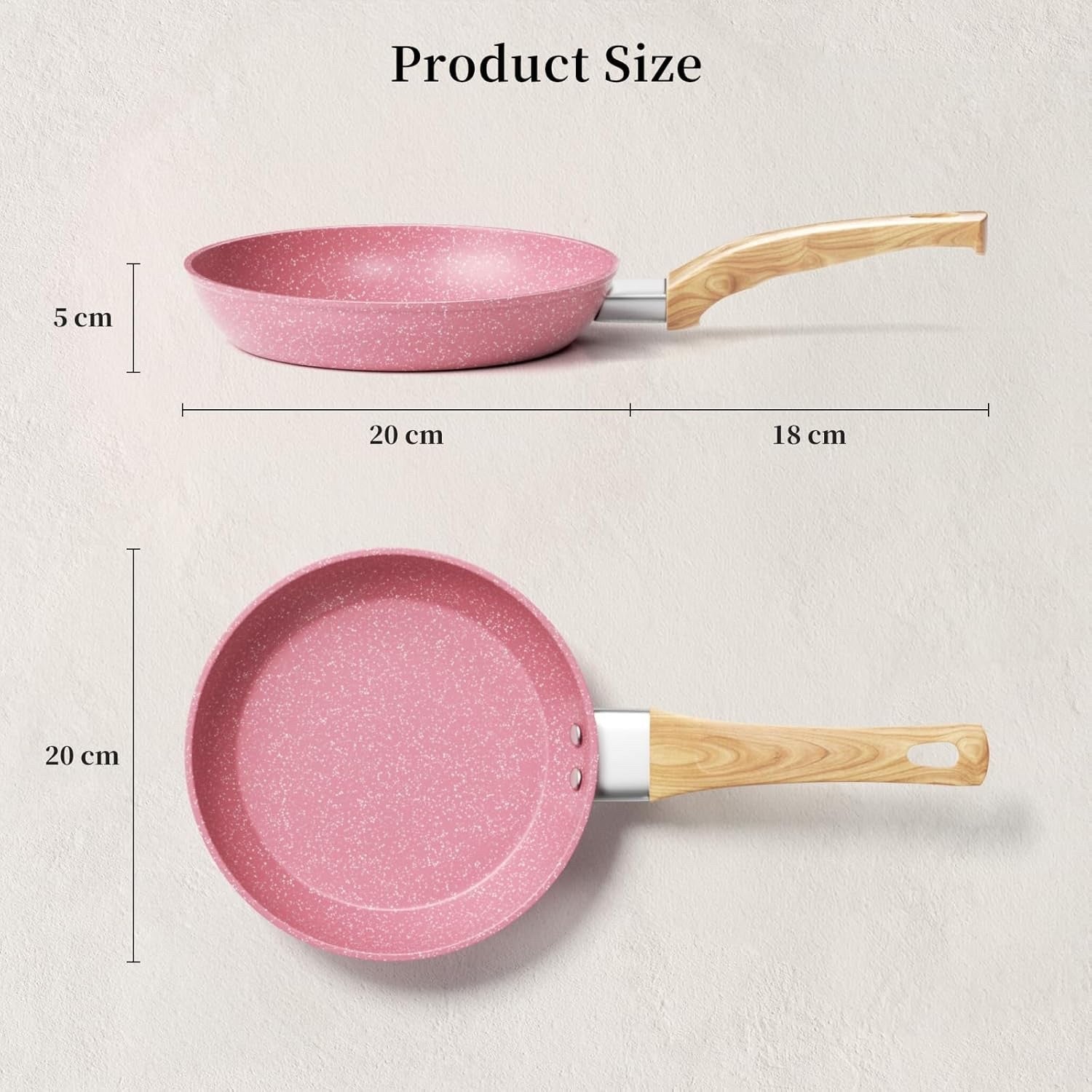 20cm Pink Non Stick Frying Pan Induction Ready Granite Coating PFOA-Free