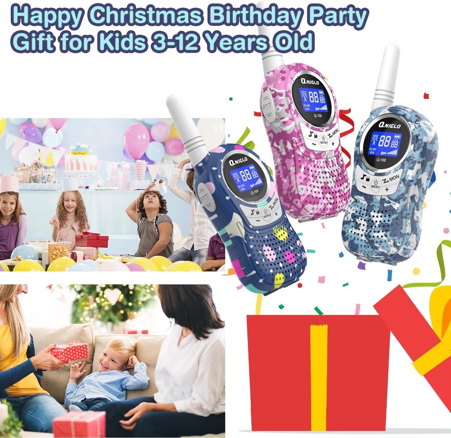 Kids Rechargeable Walkie Talkies 3 Pack Long Range VOX 8 Channel Radio