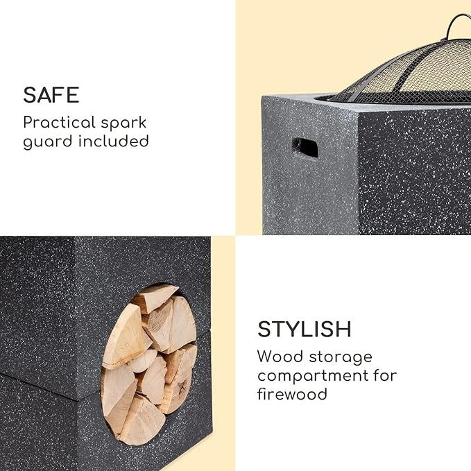 Outdoor Fire Pit BBQ Grill with Spark Guard | Portable Patio Heater 50.5cm