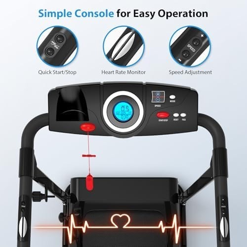 Foldable Senior Treadmill with Handrails 300lb Capacity Heart Rate Monitor