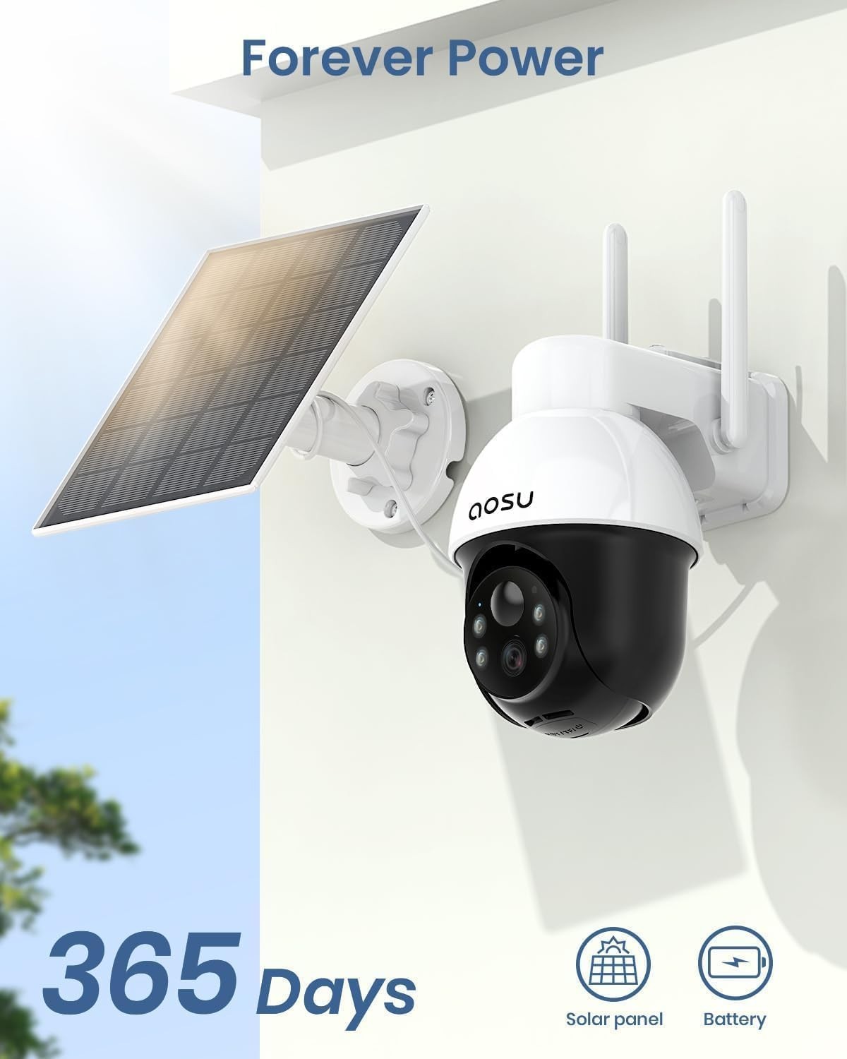 2K Solar Security Camera Outdoor Wireless PTZ Auto Tracking Alexa