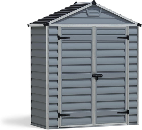 Outdoor Metal Storage Shed 6x3’ Grey Skylight Weatherproof with Shelves