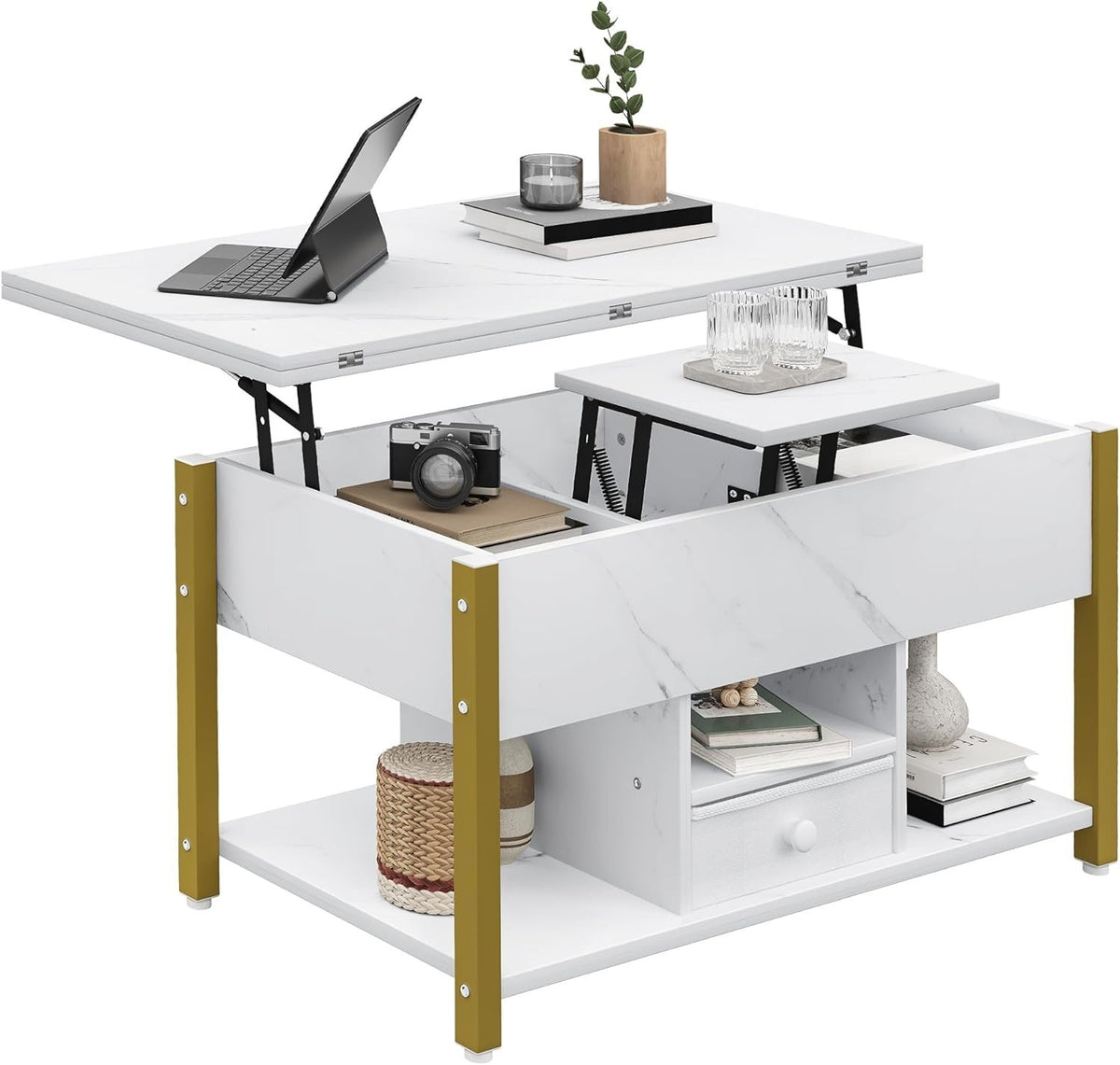 4-in-1 Lift Top Coffee Table with Drawers & Storage, Converts to Dining Table