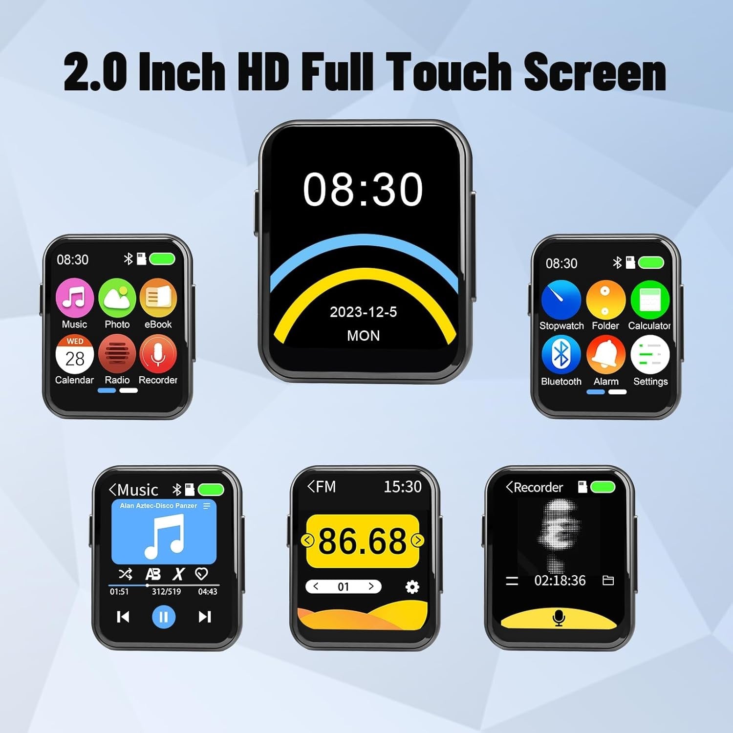 128GB MP3 Player Bluetooth 5.3 Touch Screen FM Radio Speaker