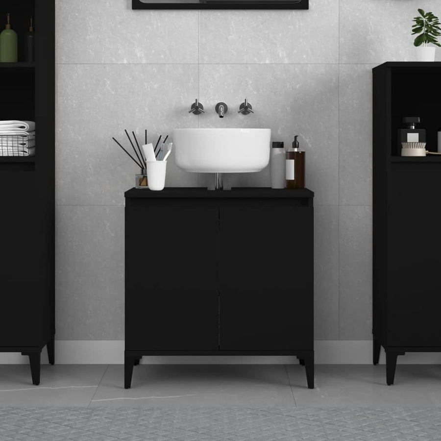 Modern Black Bathroom Sink Cabinet | Under Sink Storage Cupboard 58x33x60cm
