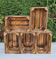 5-Piece Burnt Effect Wooden Storage Crates Organizer 30x20x15cm Durable