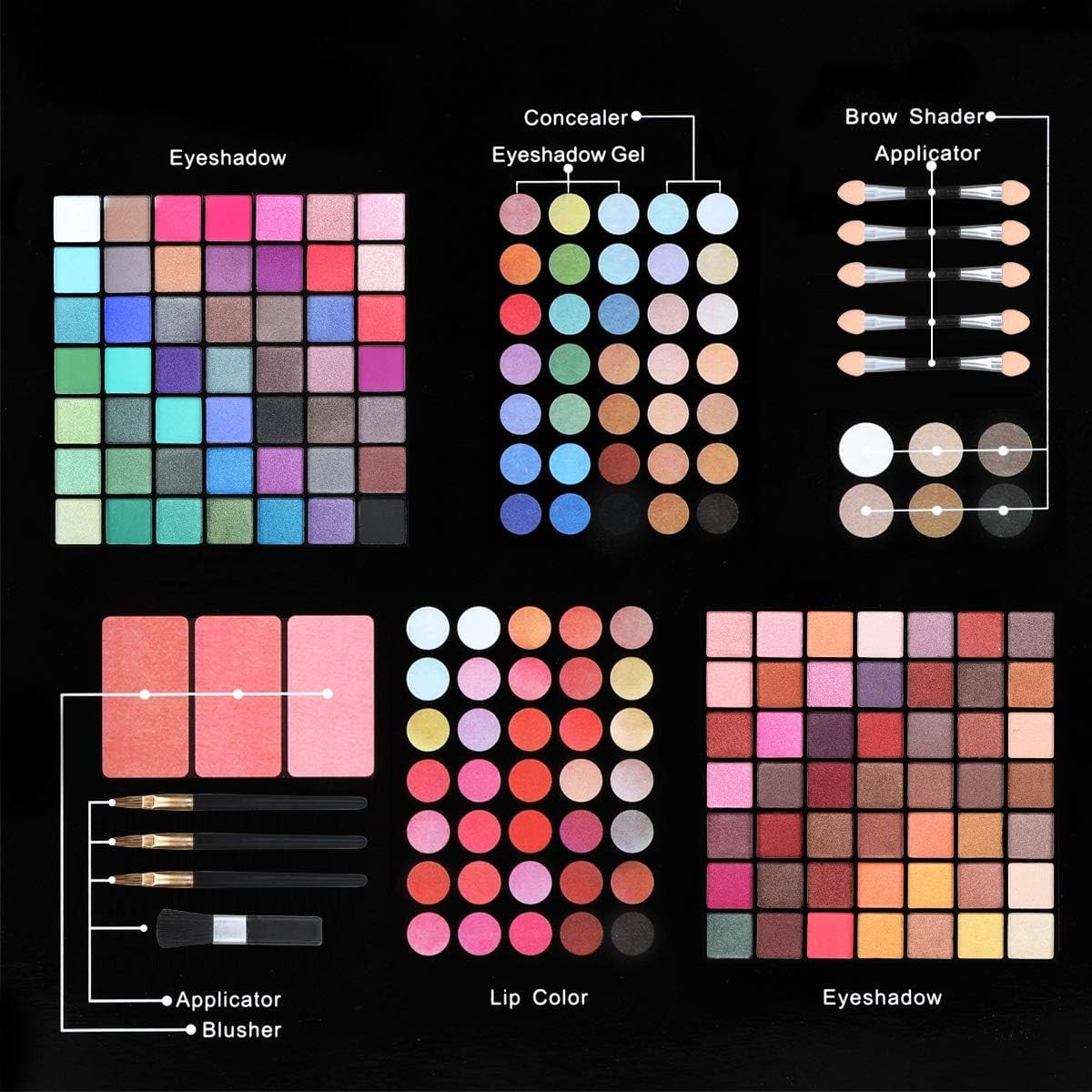 177 Colour Makeup Palette Kit With Mirror Lip Gloss & Concealer