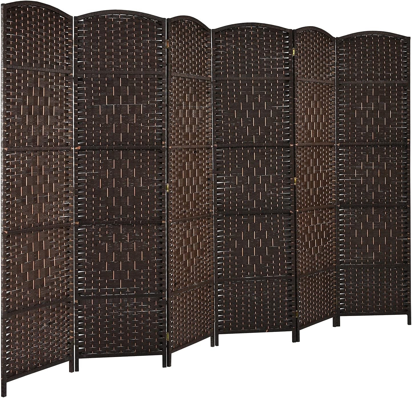 6 Panel Brown Wicker Folding Room Divider Privacy Screen for Home Office Décor