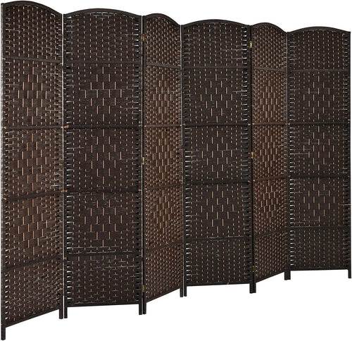 6 Panel Brown Wicker Folding Room Divider Privacy Screen for Home Office Décor