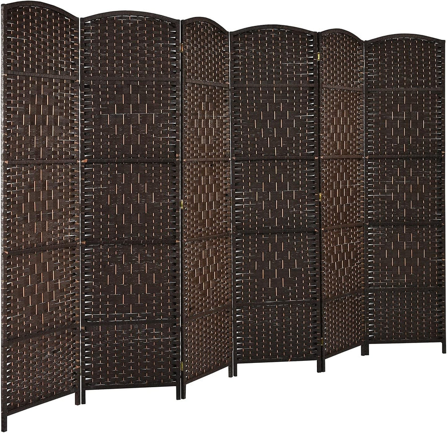 6 Panel Brown Wicker Folding Room Divider Privacy Screen for Home Office Décor