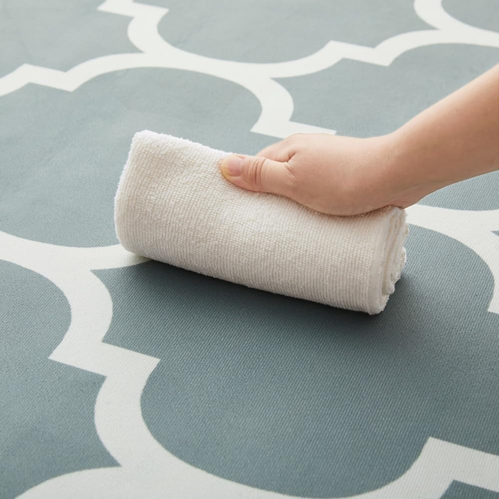 Blue Runner Rug 80x300cm Trellis Non-Slip Soft Hallway Carpet Modern Easy Clean